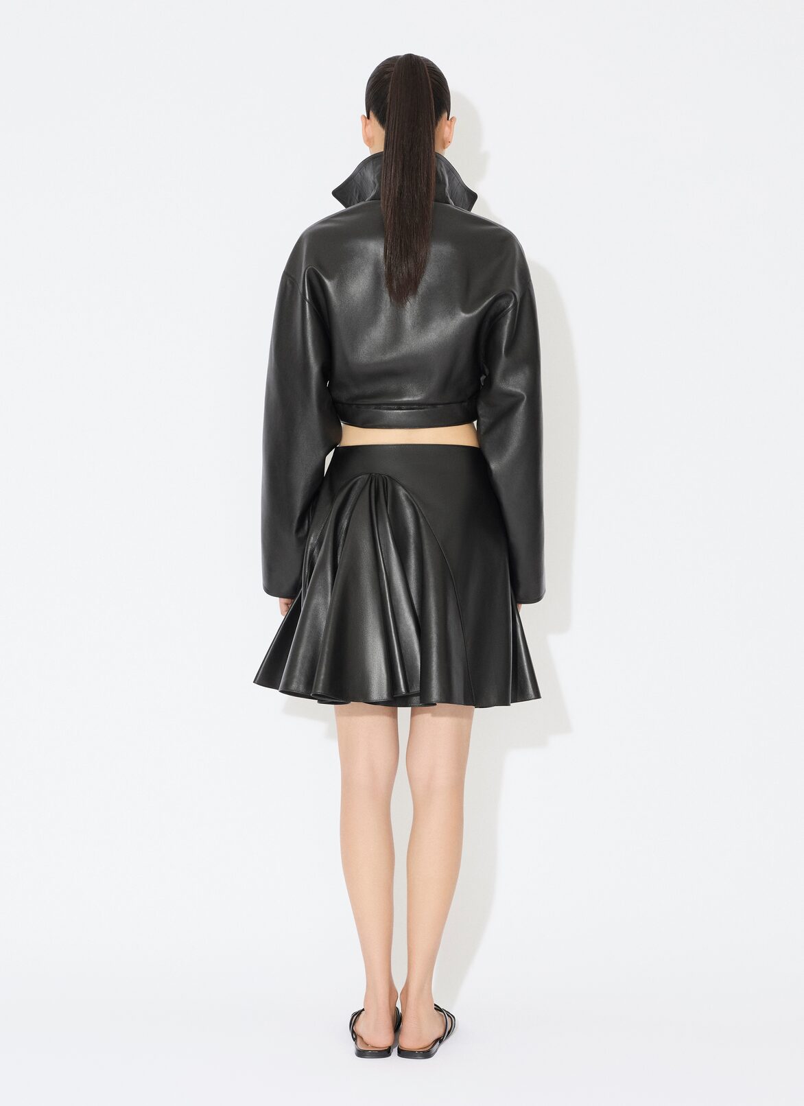 LEATHER CROPPED SPIRAL JACKET ALAÏA BLACK LEATHER CROPPED SPIRAL JACKET